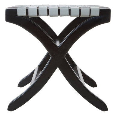 Kendari Woven Grey Leather And Black Teak Stool
