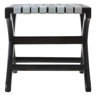 Kendari Woven Grey Leather And Black Teak Stool