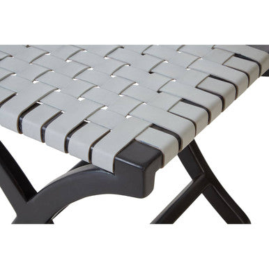 Kendari Woven Grey Leather And Black Teak Stool