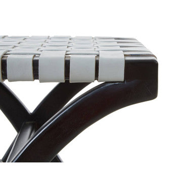 Kendari Woven Grey Leather And Black Teak Stool