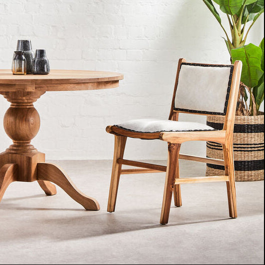 Natural Leather and Teak Wood Dining Chair | Kendari