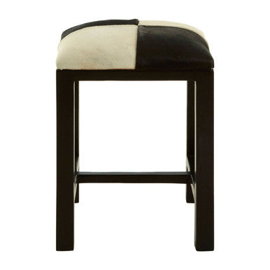Kendari Black and White Leather Stool with Wood Frame