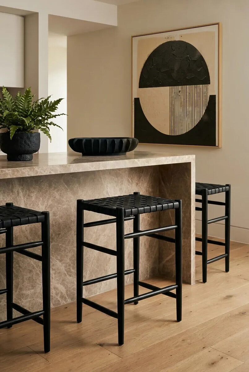 Kendari Black Woven Leather Barstool