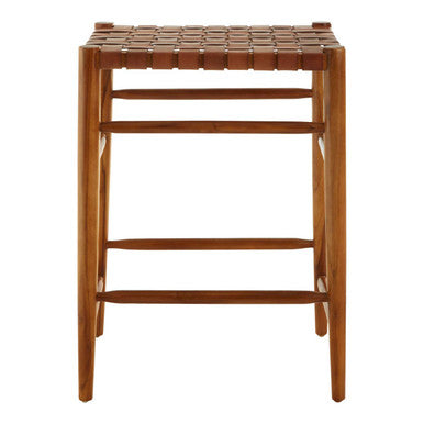 Kendari Brown Woven Leather Barstool