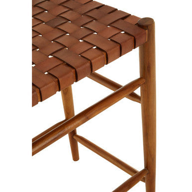 Kendari Brown Woven Leather Barstool