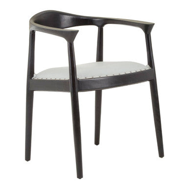 Kendari Grey Leather and Teak Wood Open Back Chair
