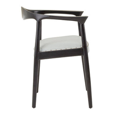 Kendari Grey Leather and Teak Wood Open Back Chair