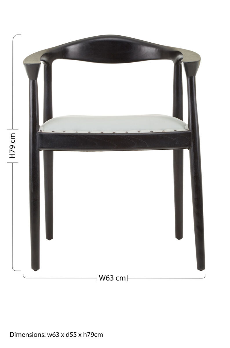 Kendari Grey Leather and Teak Wood Open Back Chair