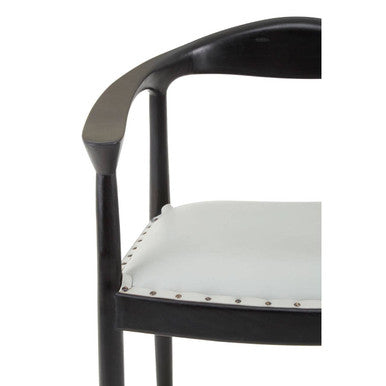 Kendari Grey Leather and Teak Wood Open Back Chair