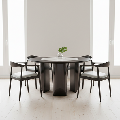 Kendari Grey Leather and Teak Wood Open Back Chair