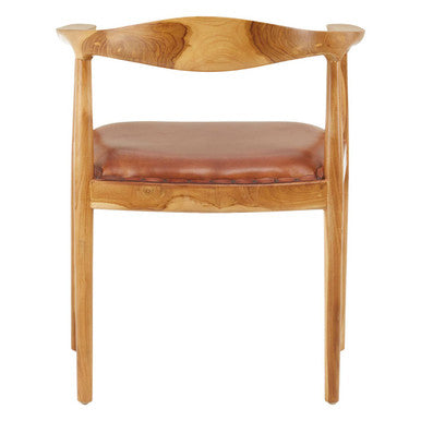 Kendari Brown Leather and Teak Wood Chair