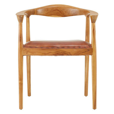 Kendari Brown Leather and Teak Wood Chair