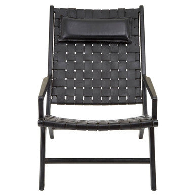 Kendari Black Leather Woven Chair