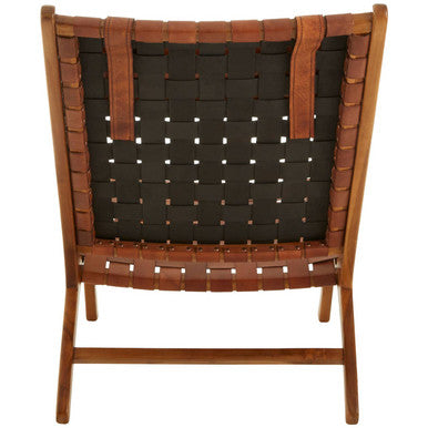 Kendari Teak Wood And Woven Leather Chair