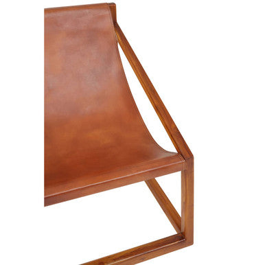 Kendari Brown Leather and Teak Wood Sling Chair