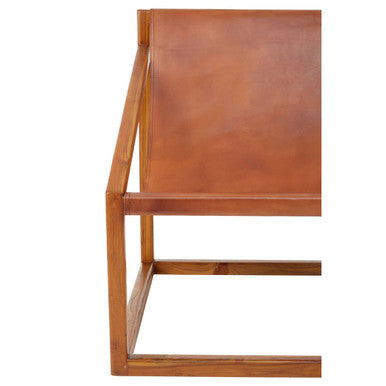Kendari Brown Leather and Teak Wood Sling Chair