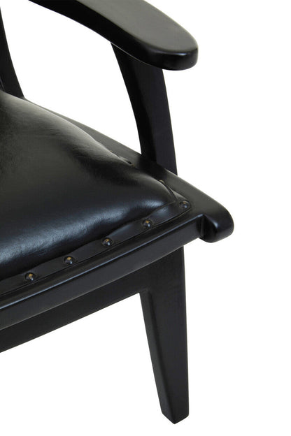 Kendari Black Leather and Teak Wood Chair with Stud Detail