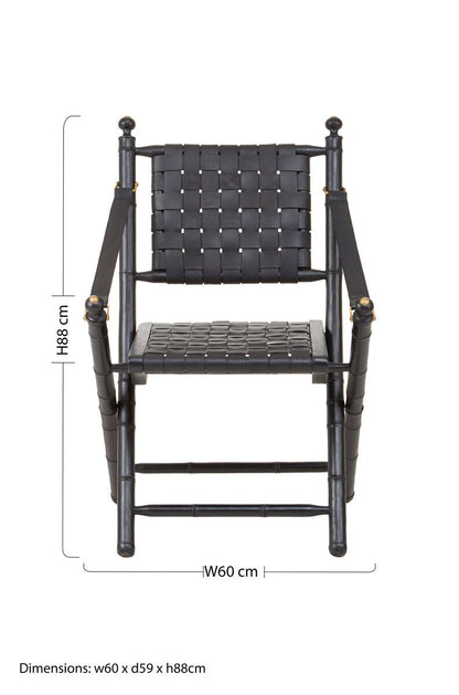Kendari Black Strapped Leather And Black Teak Wood Chair