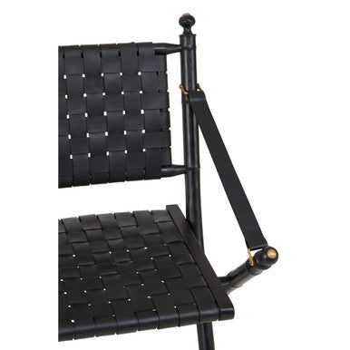 Kendari Black Strapped Leather And Black Teak Wood Chair