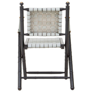 Kendari White Leather And Black Teak Wood Chair
