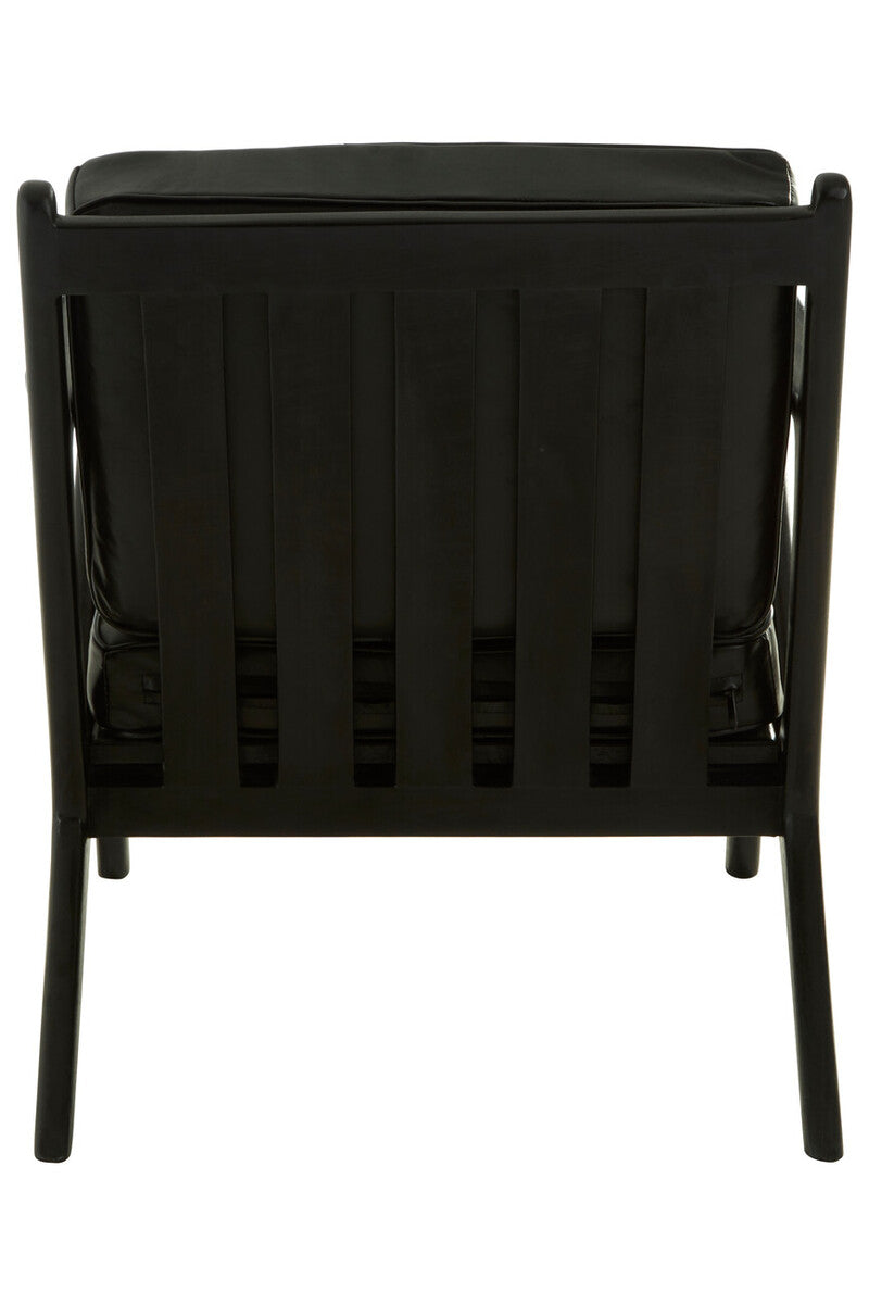 Kendari Black Leather and Teak Wood Frame Armchair