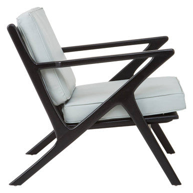 Kendari Grey Leather and Black Teak Wood Armchair