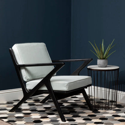 Kendari Grey Leather and Black Teak Wood Armchair