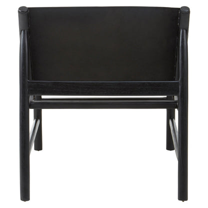 Kendari Black Leather and Teak Modern Sling Chair