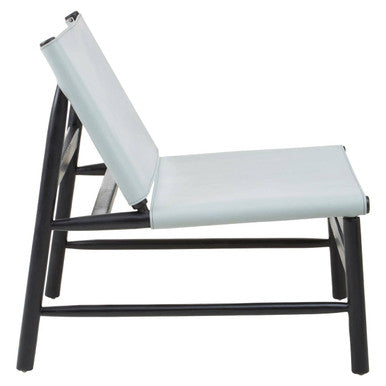 Kendari Grey Leather and Black Teak Modern Sling Chair