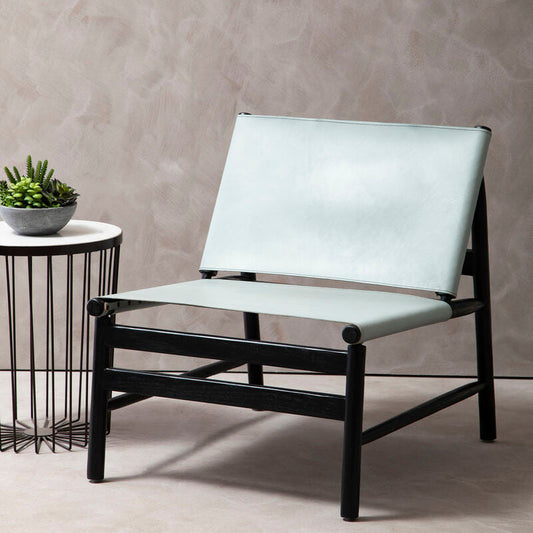 Kendari Grey Leather and Black Teak Modern Sling Chair