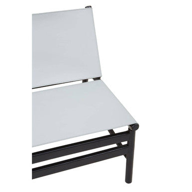 Kendari Grey Leather and Black Teak Modern Sling Chair