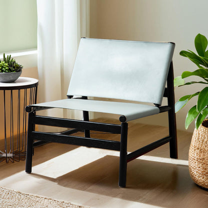 Kendari Grey Leather Sling Chair with Wood Frame