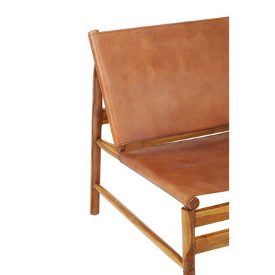 Kendari Brown Leather and Teak Modern Sling Chair