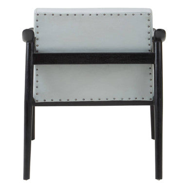 Kendari Grey Leather Armchair with Black Teak Wood Frame