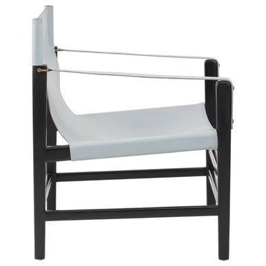 Kendari Grey Leather and Black Teak Wood Chair