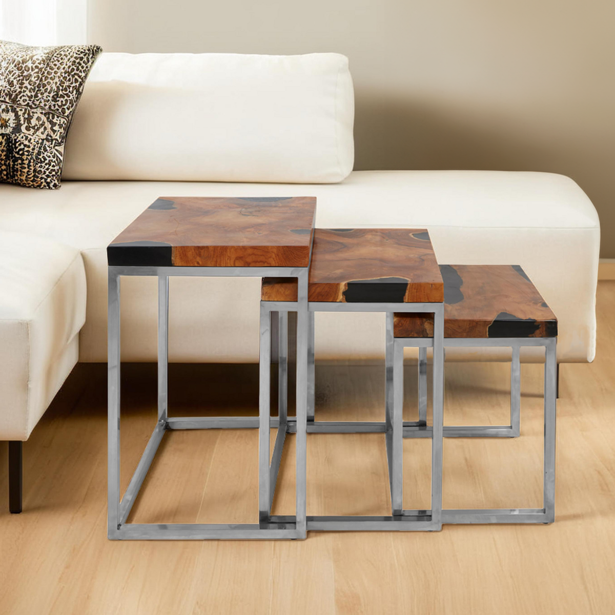 Surak Set Of 3 Teak Wood Nesting Tables