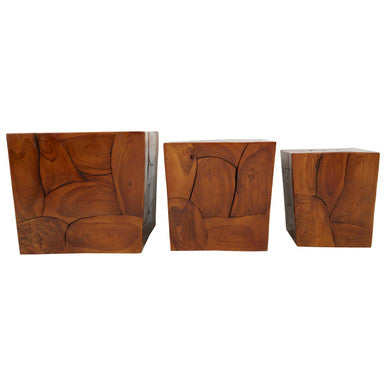 Surak Set of 3 Solid Teak Wood Side Tables and Stools
