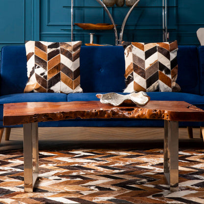 Brown Longan Wood Coffee Table with Silver Steel Frame | Surak