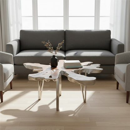 Silver Teak Wood Star Top Coffee Table with Steel Legs | Surak
