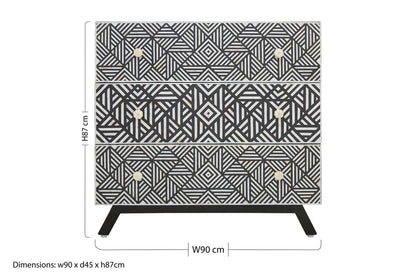 Fusion Black and Mother of Pearl Chest of 3 Drawers
