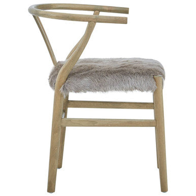 Hazel Natural Oak Wood and Grey Fur Dining Chair