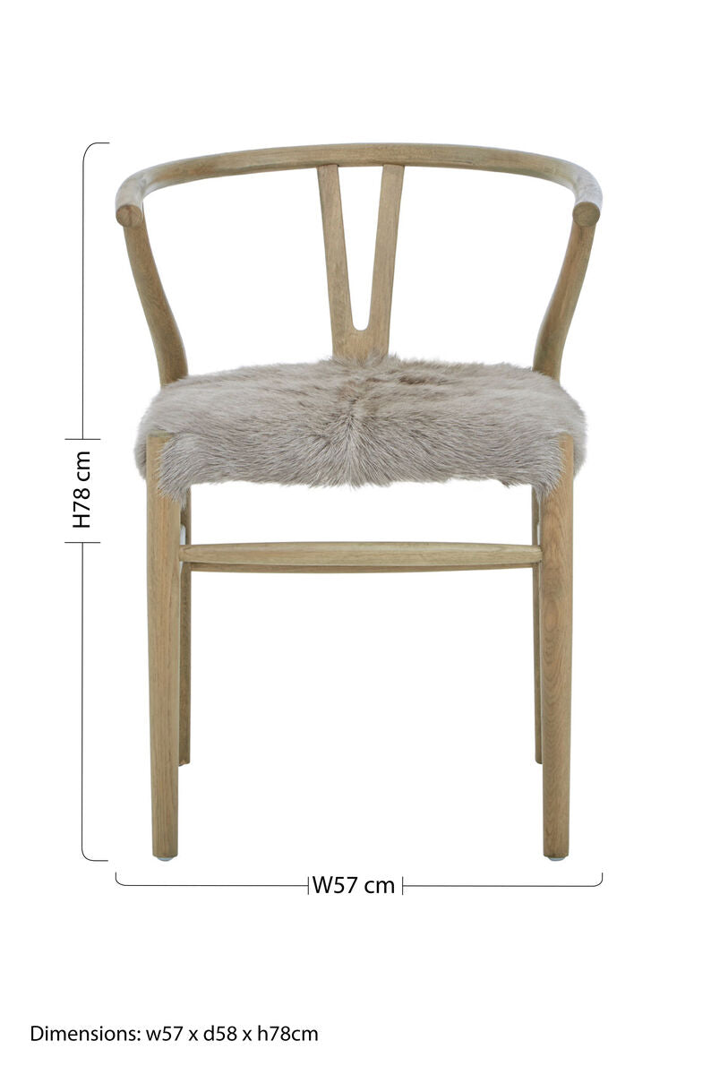 Hazel Natural Oak Wood and Grey Fur Dining Chair