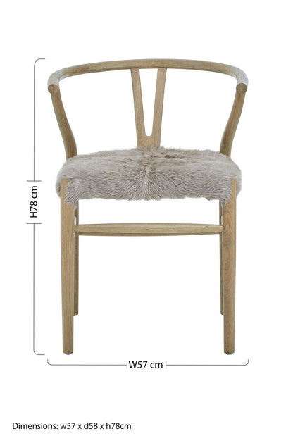 Hazel Natural Oak Wood and Grey Fur Dining Chair