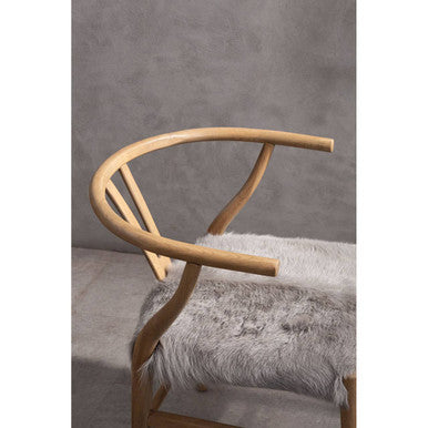 Hazel Natural Oak Wood and Grey Fur Dining Chair