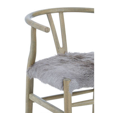 Hazel Natural Oak Wood and Grey Fur Dining Chair