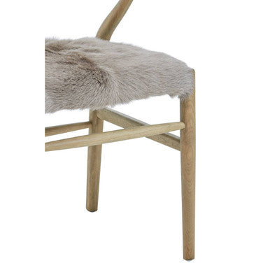 Hazel Natural Oak Wood and Grey Fur Dining Chair