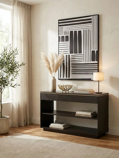 Brown Oak Veneer Wooden Console Table with Storage Space | Diamond