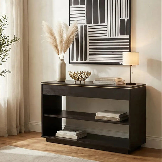 Brown Oak Veneer Wooden Console Table with Storage Space | Diamond