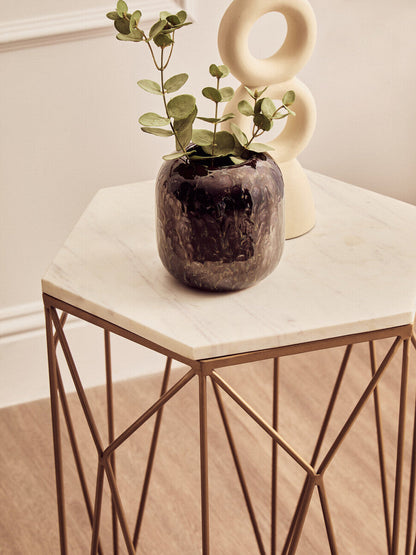 Shalimar Marble top Side Table With Geometric Base