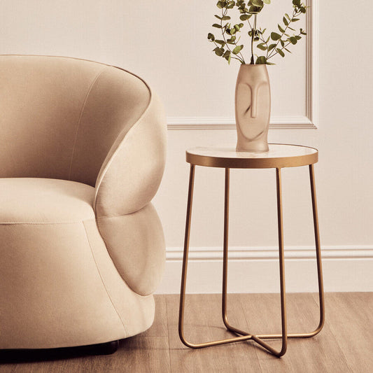 Shalimar Round Marble top Side Table With Cross Base
